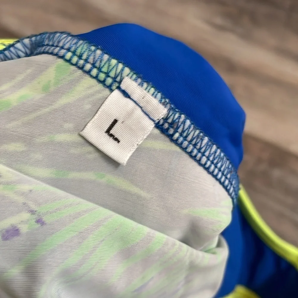 Destira Blue Leaf Print Sleeveless Gymnastics Leotard child large size 10